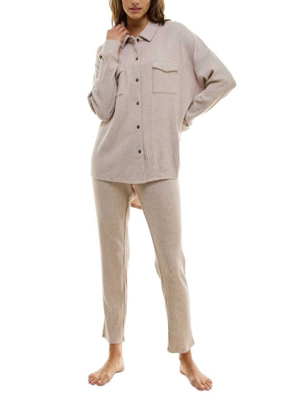 #1765 Roudelain Women's Ribbed Sweater-Knit Sleep Tunic - Goat 202